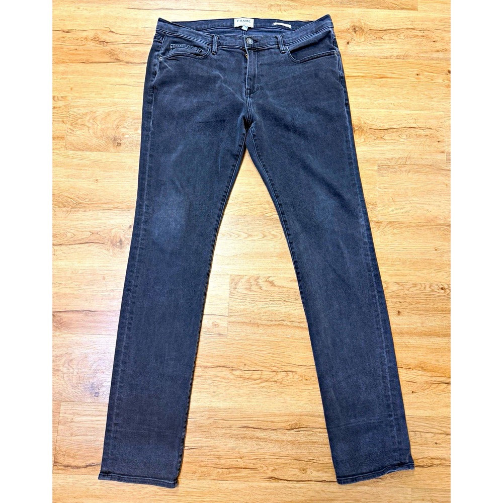 FRAME L'Homme Skinny Jeans Mens 34x34 Black Gray Stretch Denim Designer